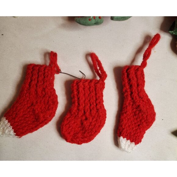 Vintage Handmade Christmas Ornaments Set Of 15 - Crochet Felt & Straw Decoration - Picture 9 of 11